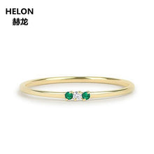 Load image into Gallery viewer, Natural Emerald and Diamond Ring Solid 14k Yellow Gold Thin Stacking Minimalist Promise Ring May Birthstone Engagement Wedding