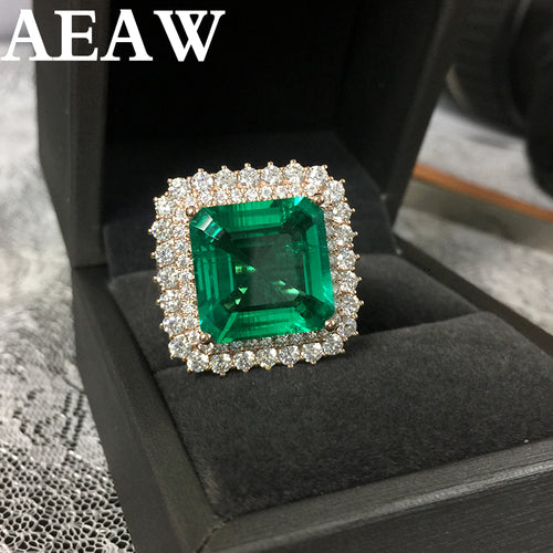 Fine Jewelry Real 14K Rose Gold 8ct AAA Colombian Lab Grown Emerald like Natural with Moissanite Gemstone Wedding Rings