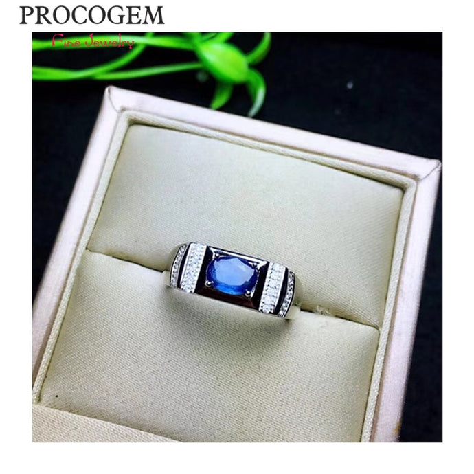 Natural Srilanka Sapphire Rings for Men gifts 5x7mm 1.0Ct Genuine blue gems New fine Engagement Jewelry 925 Solid  silver  #629