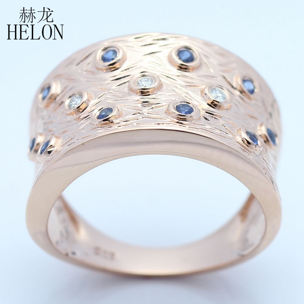 HELON Sterling Silver 925 Round SI/H 0.3CT 100% Natural Diamonds Sapphires Men Ring Engagement Wedding Vintage Antique Jewelry