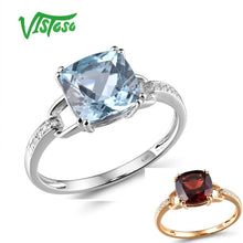 Load image into Gallery viewer, VISTOSO Pure14K 585 White Gold/Rose Gold Ring For Women Sparkling Diamond Limpid Sky Blue Topaz Anniversary Classic Fine Jewelry