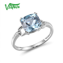 Load image into Gallery viewer, VISTOSO Pure14K 585 White Gold/Rose Gold Ring For Women Sparkling Diamond Limpid Sky Blue Topaz Anniversary Classic Fine Jewelry