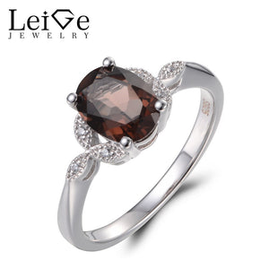 Leige Jewelry Real Natural Smoky Quartz Rings Blue Stone Rings September Birthstone Real 925 Sterling Silver for Women