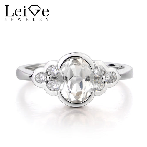 Leige Jewelry Wedding Ring Natural White Topaz Ring November Birthstone Oval Cut Gemstone 925 Sterling Silver Romantic Gifts