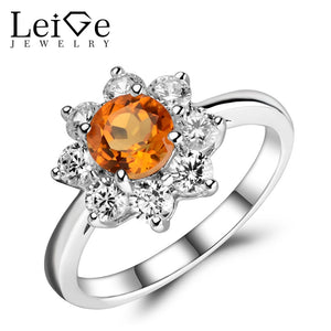 Leige Jewelry Genuine Citrine Ring Yellow Crystal Gemstone Engagement Anniversary Rings for Women Silver 925 Jewelry Elegant