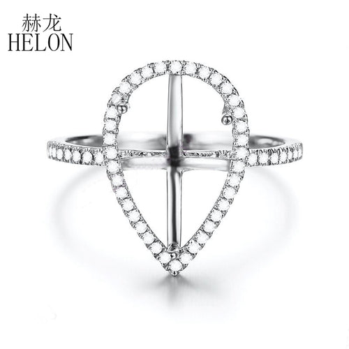 HELON 8x13mm Pear Cut Solid 14K (AU585) White Gold Diamonds Semi Mount Engagement Ring Setting Women Wedding Party Fine Jewelry