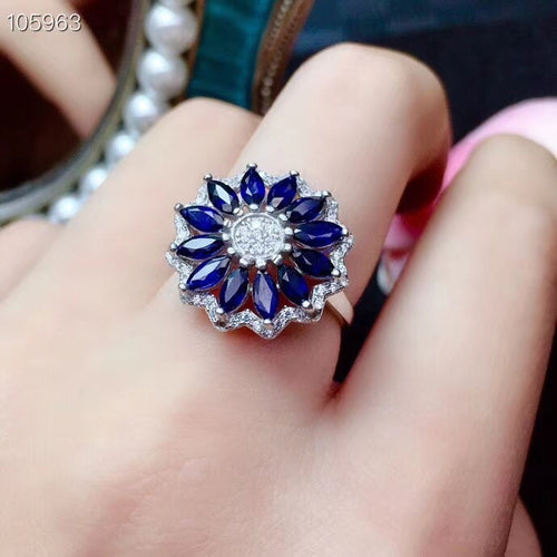 Natural and Real Blue sapphire ring  925 sterling silver Fine handworked jewelry Finger rings