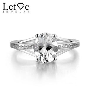 Leige Jewelry True Natural White Topaz Ring Oval Cut Gemstone Birthstone Engagement Wedding Ring Solid 925 Sterling Silver Ring