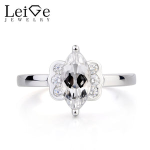 Leige Jewelry Topaz Anniversary Ring Natural White Topaz Ring Marquise Cut Gemstone 925 Sterling Silver November Birthstone Ring