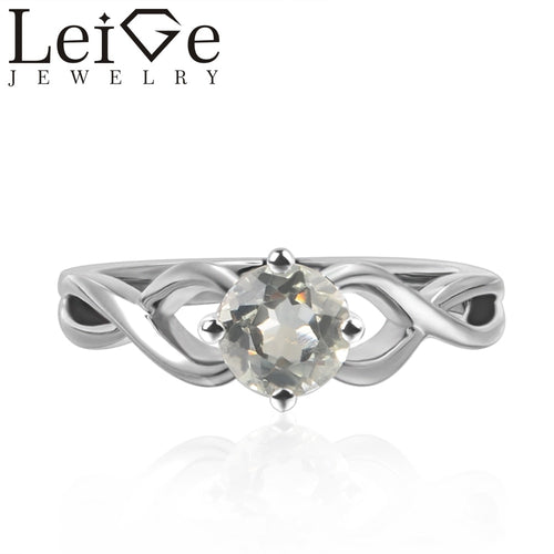 Leige Jewelry Round Cut Solitaire Real Green Amethyst Rings Wedding Rings for Women Sterling Silver 925 Green Gemstone