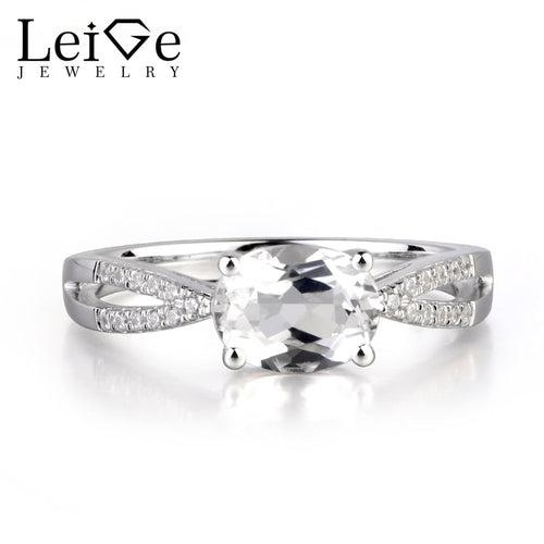 Leige Jewelry Natural White Topaz Gemstone Prong Setting Oval Cut Engagement Vintage Rings For Woman November Birthstone