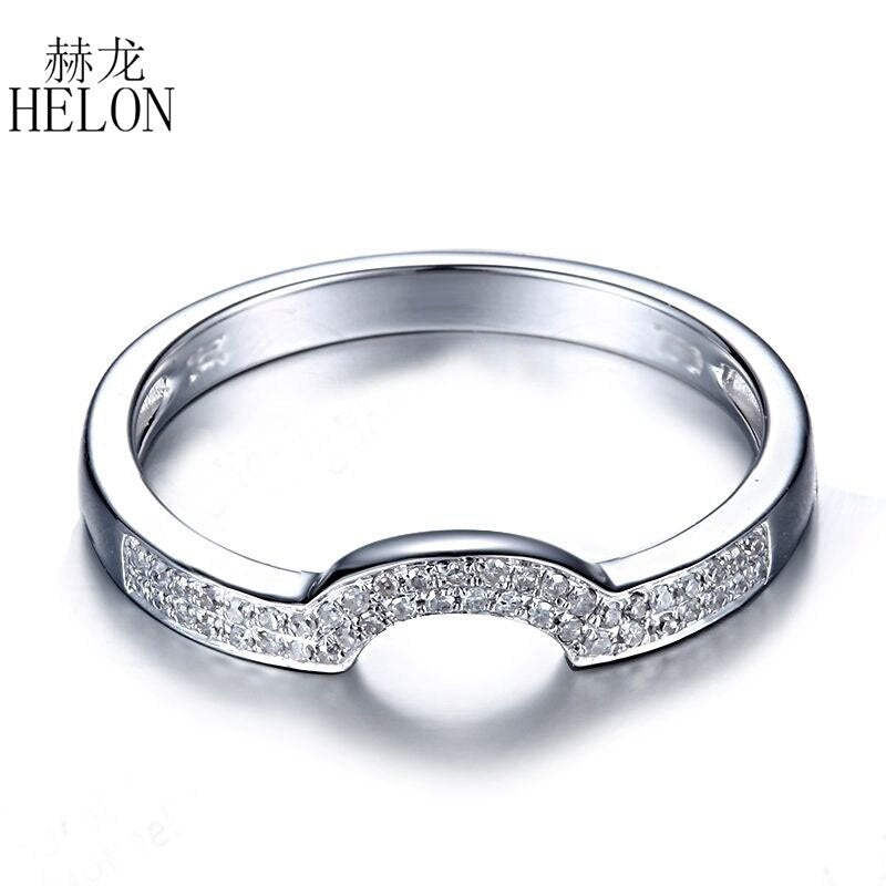 HELON Solid 14k (AU585) White Gold Pave 0.2ct Genuine Natural Diamonds Engagement Ring Women Wedding Trendy Elegant Jewelry Gift