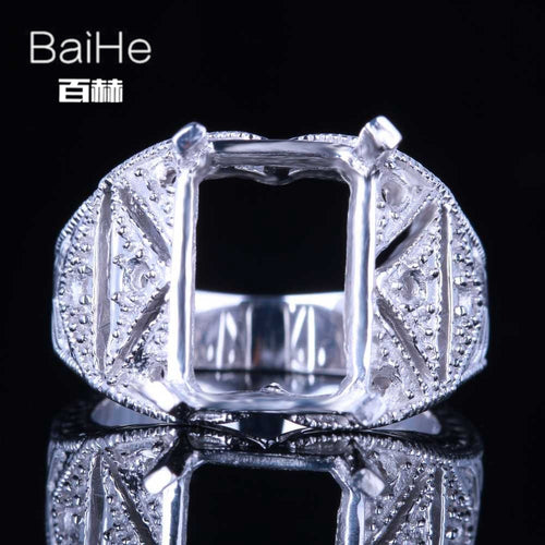 BAIHE Solid 10K White Gold Certified Emerald Engagement Women Classic Fine Jewelry Elegant unique Semi Mount Ring