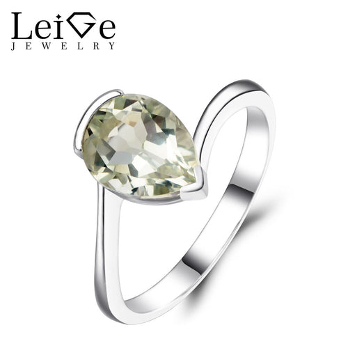 Leige Jewelry Pear Cut Green Amethyst Ring for Women Sterling Silver 925 Fine Jewelry Engagement Rings Teardrop Green Gemstone