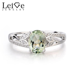 Leige Jewelry Natural Green Amethyst Ring Proposal Ring Oval Cut Green  Gemstone 925 Sterling Silver Romantic Gifts for Women