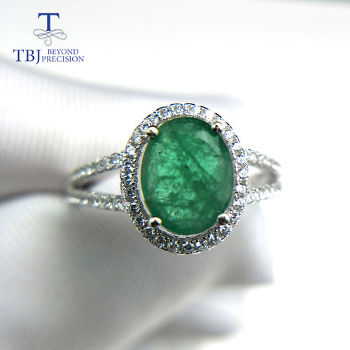 TBJ, 100% natural emerald ring in 925 sterling silver with gift box,elegant dianna rings with natural emerald gemstone ring