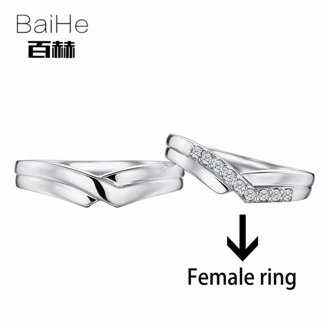 BAIHE Solid 18K White Gold 0.18CT Certified H/SI Round 100% Genuine Natural Diamonds Engagement Women Trendy Jewelry Couple Ring