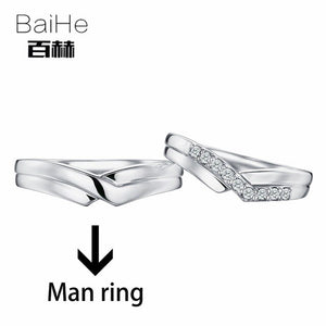 BAIHE Solid 18K White Gold 0.18CT Certified H/SI Round 100% Genuine Natural Diamonds Engagement Women Trendy Jewelry Couple Ring