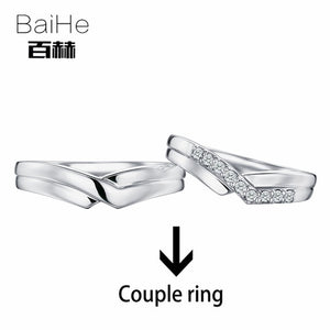 BAIHE Solid 18K White Gold 0.18CT Certified H/SI Round 100% Genuine Natural Diamonds Engagement Women Trendy Jewelry Couple Ring