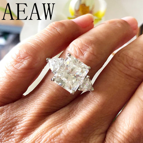 AEAW 7ct Radiant Cut Moissanite Engagement Ring 1.60ct Trillion Moissanites Anniversary Ring Solid 14K White Gold for Women