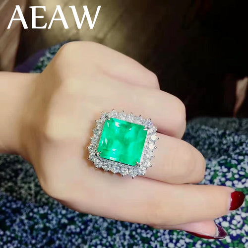 10 Carat Fine Jewelry Real 9K White Gold AAA Colombian Lab Created Emerald with Moissanite Gemstone Wedding Rings for women