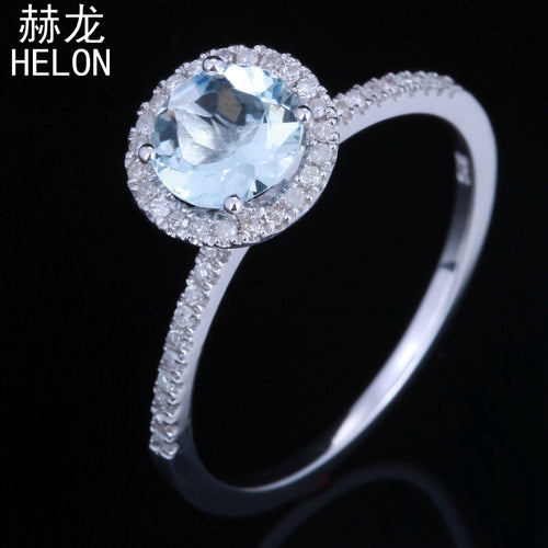 Sterling silver 925 Flawless Round 6mm 0.68ct Genuine Aquamarine Real Diamond Engagement Wedding Halo Fine Jewelry Gemstone Ring