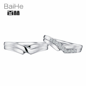 BAIHE Solid 18K White Gold 0.18CT Certified H/SI Round 100% Genuine Natural Diamonds Engagement Women Trendy Jewelry Couple Ring