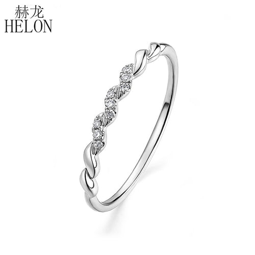 HELON Solid 14K White Gold (AU585) Certified H/SI Round 100% Genuine Natural Diamonds Engagement Wedding Women Fine Jewelry Ring