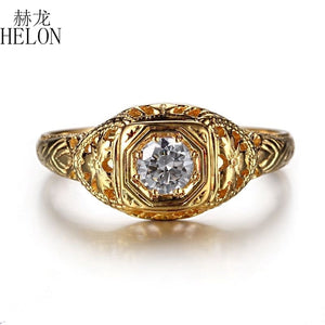 HELON Solid 10K Yellow Gold Lab Grown Diamond Engagement Ring 0.3CT Moissanites Vintage Classic Wedding Ring Jewelry Women Gift