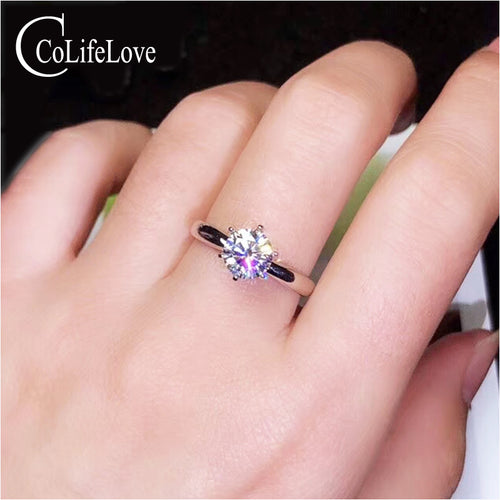 CoLife Jewelry Simple Moissanite Ring for Office Woman 1ct 2ct D Color VVS1 Moissanite Silver Ring 925 Silver Gemstone Jewelry