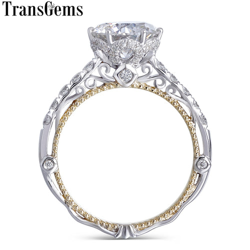 Transgems 14K White and Yellow Gold Center F Color Moissanite Diamond Vintage Engagement Ring for Women Bridal Wedding