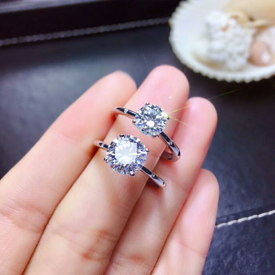 [MeiBaPJ Glittering Moissanite Gemstone 4 Claw Simple Diamond Ring for Women Real 925 Sterling Silver Charm Fine Wedding Jewelry